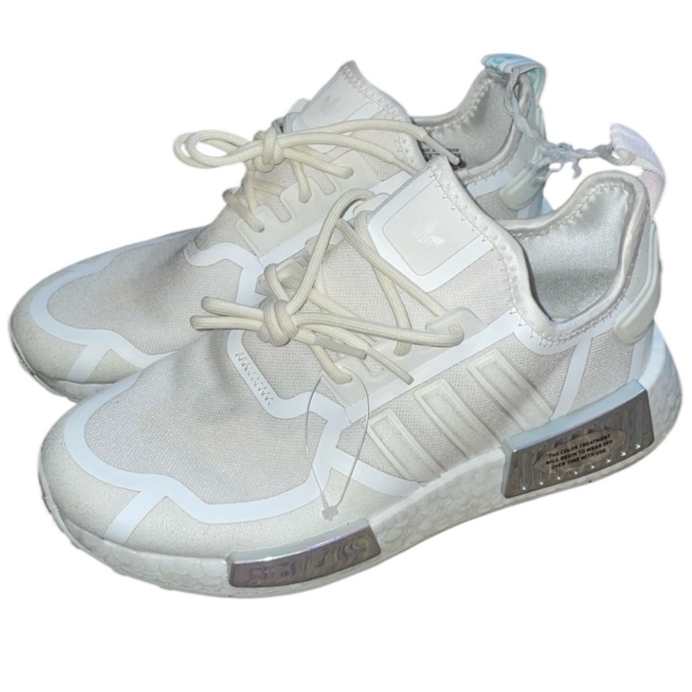 Adidas NMD_R1 J Core White Iridescent blue athletic youth/women shoes NWT